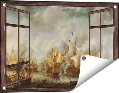 Gards Tuinposter Doorkijk Slag bij Terheide - Jan Abrahamsz. Beerstraten - 60x40 cm - Tuindoek - Tuindecoratie - Wanddecoratie buiten - Tuinschilderij