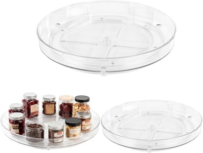 Set van 3 Rotating Plate Organizers van Transparant PET Materiaal voor Koelkast en Keukenopslag, Ideaal voor Efficiënte Indeling