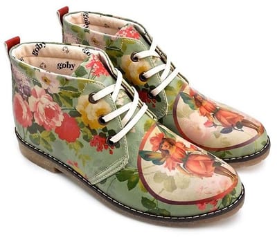 GOBY Vintage Bloom Enkel Laarzen – Handmade – Vegan Leer – Damesboots – Maat 36