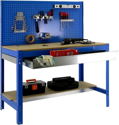 Robuuste Werkbank Set Blauw Hout - Ideaal voor Werkplaats en Hobby
