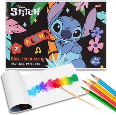 DISNEY Stitch WIT TECHNISCH BLOK, schoolpakket, Witte vellen A4 10 vellen