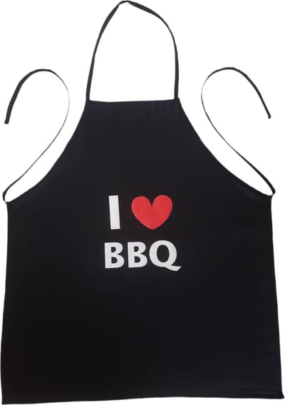 Barbecue Schort – BBQ Schort – Zwart – 80 cm – Katoen – I Love BBQ – Keukenschort voor Grillen & Barbecue
