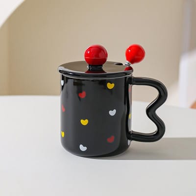 Nordic Keramische Waterbeker Creatieve Huishoudbeker Koppelsbeker Koffiekop met Deksel Lepel Om Vrienden Cadeau te Geven 301-400ml