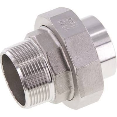 Rechte Aansluiting R1 1/2'' Buitendraad X 48.3mm Laseinde RVS Conische Afdichting 16bar