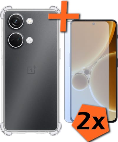 Hoes - Met Screenprotector - 2 Stuks - Geschikt voor OnePlus Nord 3 - Sterk & Shockproof - Siliconen Case - Back Cover - Telefoon Hoes - Shock Proof - Transparant
