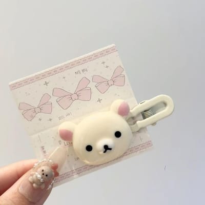 2 pièces Super Mignon Petit Ours Bec de Canard Pince à Cheveux, Bandeau pour Cheveux pour Femmes, Accessoire de Cheveux Pince Latérale Doux et Polyvalent 2PCS blanc