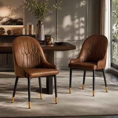 Gestoffeerde eetkamerstoel - Eetkamerstoelen - Set Van 2 - Eettafelstoel - Stoel - Met rugleuning - Stof - Metalen stoelpoten - Bruin