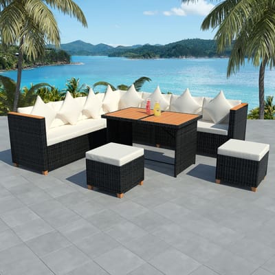 vidaXL - 7-delige - Loungeset - met - kussens - poly - rattan - zwart