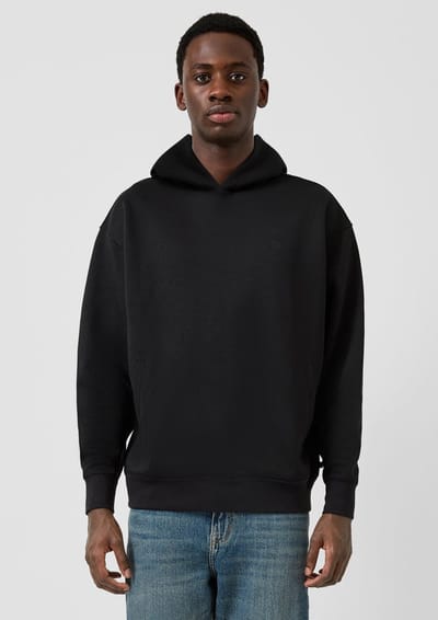 Sweatshirt met capuchon van compact fleece met zijzakken QS