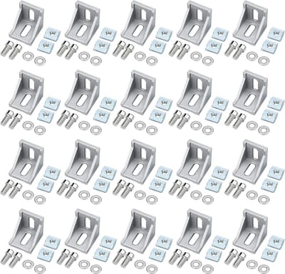 Bevestigingshoeken Set - Haakse Houders - Meubelmontage - Gegoten Aluminium - 40x40mm Profiel - Zilver
