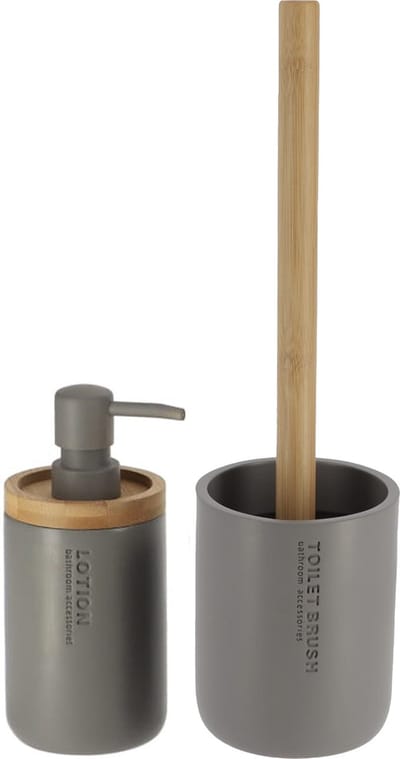 Tendance Badkamer accessoires set 2-delig - PS/bamboe - grijs - robuust - matte coating - luxe set
