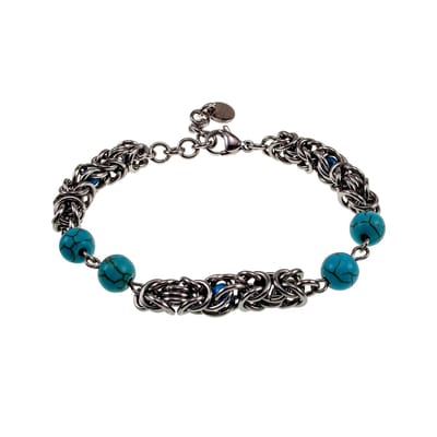 esde2 Unisex Schakelarmband - RVS met Turkoois en Howliet Stenen - Verstelbaar 15-19cm