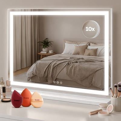 Fraay Hollywood Spiegel met Verlichting - The Stripe - 60x50cm - LED-Strip met 3 Lichtstanden - Dimbaar - Touch Control - met 10X Vergrootspiegel - Make Up Spiegel - Vanity Spiegel - Mirror - Hollywood Spiegel met Verlichting - Visagie Spiegel