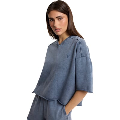 Alix The Label Ladies Knitted Cut Seam Sweat T-shirt Dames - Topjes - Blauw - Maat XS
