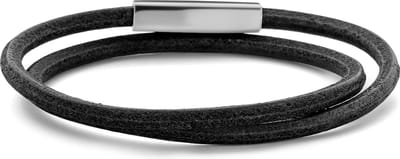 Frank 1967 – Heren Armband – 7FB-0752-40 - dubbele lerenarmband heren - mat zwart - 40 cm