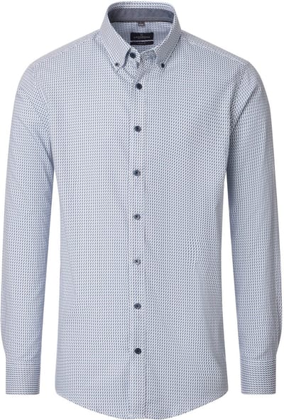 CASA MODA Sport casual fit overhemd - twill - wit met blauw en beige dessin - Strijkvriendelijk - Boordmaat: 39 - 40
