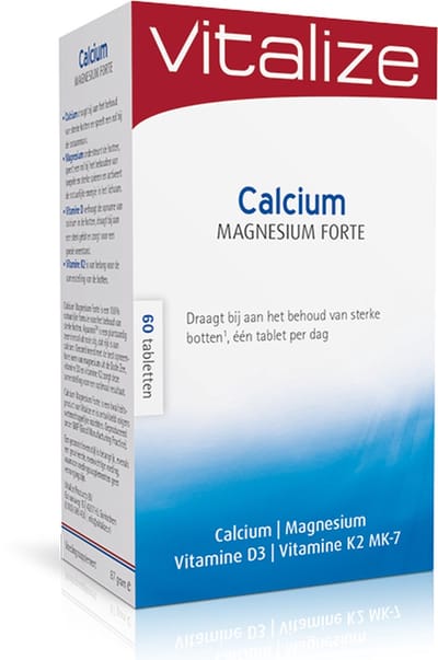 Vitalize Calcium Magnesium Forte 60 tabletten | Voor het behoud van sterke botten - Complete formule met o.a. calcium, magnesium (magnesium oxide monohydraat), vitamine K en vitamine D