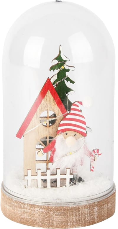 Dekoratief | Globe m/santa, groen/rood, glas/hout, LED, 10x10x17cm | A255502