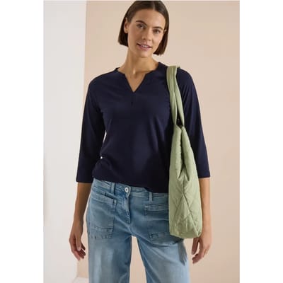 Shirt met 3/4-mouwen, split in de hals en elastische zoom