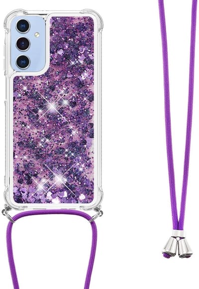 Coverup Hoesje - Geschikt voor Samsung Galaxy A26 Hoesje - Coverup Liquid Glitter Back Cover met Koord - Paars