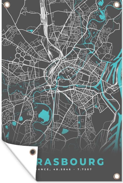 Muurdecoratie Strasbourg - Frankrijk - Plattegrond - Kaart - Stadskaart - 120x180 cm - Tuinposter - Tuindoek