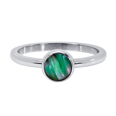 Quiges Stapelring Dames - Vulring - RVS Zilverkleurig met Schelp Groen - Maat 19 - Hoogte 2mm