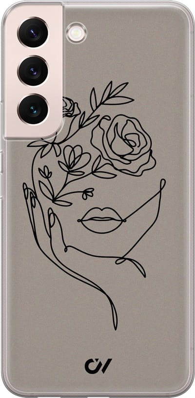 Hoesje geschikt voor Samsung Galaxy S22 hoesje - Oneline Face Flower - - Grijs - - Casevibes