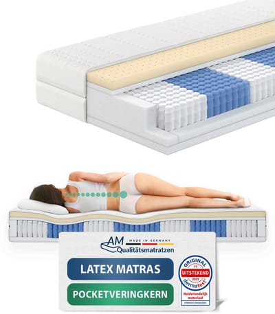 AM Qualitätsmatratzen - Premium latex matras 80x200cm - Zacht (H2) - 1000 veren - Pocketveringmatras - Matras met geïntegreerde 4cm latex deklaag - 24cm hoogte - Made in Germany