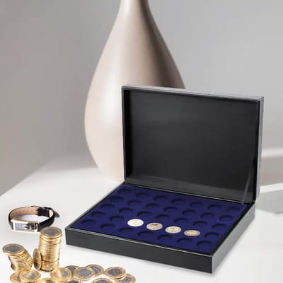 Muntcassette - Verzamelcassette - Munten bewaren - Luxe ledervezel - 245 x 20 cm - Blauw