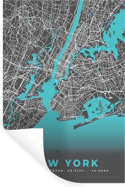 Muurstickers - Sticker Folie - New York - Stadskaart - Blauw - Plattegrond - Kaart - 20x30 cm - Plakfolie - Muurstickers Kinderkamer - Zelfklevend Behang - Zelfklevend behangpapier - Stickerfolie