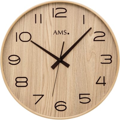 AMS F5522 - Wandklok - Analoog - Radiogestuurde tijdsaanduiding - Hout - Mineraal glas - Bruin - 40 cm ø