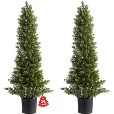 VEVOR Kunstmatige Topiary Cederbomen, Set van 2, 914 mm, Kunstplant, Decoratieve Plant, Eenvoudige Montage voor Decoratie, Veranda, Buitenterras, Tuin, Balkon, Achtertuin, Binnen, Kantoor