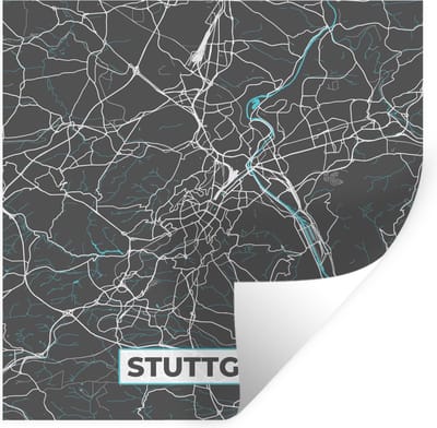 Muurstickers - Sticker Folie - Blauw – Duitsland – Plattegrond – Stadskaart – Kaart – Stuttgart - 100x100 cm - Plakfolie - Muurstickers Kinderkamer - Zelfklevend Behang XXL - Zelfklevend behangpapier - Stickerfolie