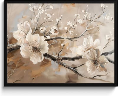 Poster in lijst - Fotolijst 80x60 cm - Posters - Bloemen - Natuur - Wit - Bloesem - Abstract - Posterlijst zwart - Decoratie - Wanddecoratie woonkamer - Muurdecoratie slaapkamer