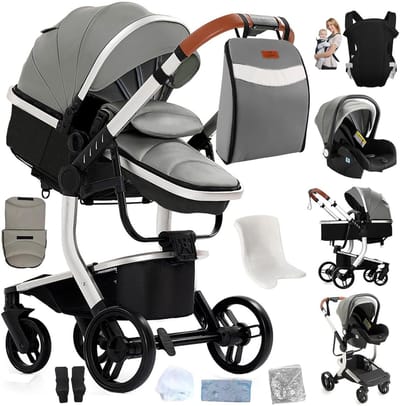 Babywagen 3-in-1 - Modulaire kinderwagen - Veilig vervoer - Omkeerbare duwstand - 82 x 61 x 105 cm - Grijs