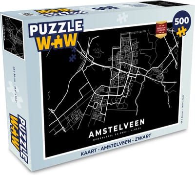 Puzzel Kaart - Amstelveen - Zwart - Legpuzzel - Puzzel 500 stukjes
