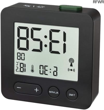 Radio gestuurde wekker - Digitale klok - Reizen en thuis - Datum en temperatuur - 66x22x68 mm - Zwart
