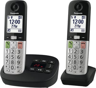 Panasonic KX-TGU432EXB Senioren dect telefoon met 2 handsets en antwoordapparaat - grote toetsen - groot display - zwart/zilver