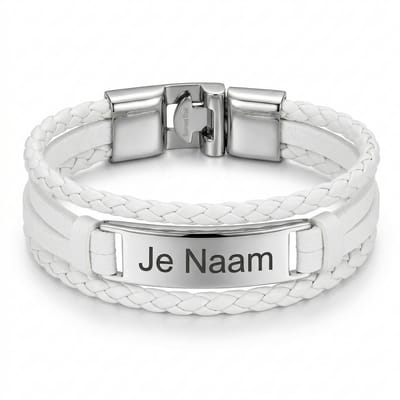 Armband met graveer, Armband met naam, Gepersonaliseerde witte armband met naamgravure - modern layered design, Armband met naamplaatje ,graveerarmband