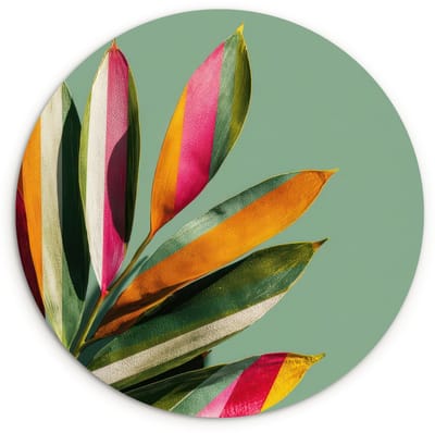 WallCircle® Wandcirkel 120x120 cm - Muurcirkel Bladeren - Tak - Kleurrijk - Muurdecoratie woonkamer - Wanddecoratie slaapkamer - Kamer decoratie accessoires - Ronde schilderijen XXL