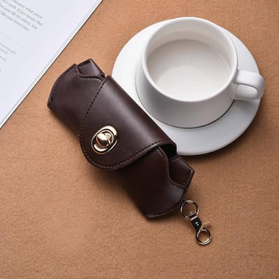 Sac à lunettes hommes et femmes avec boucle tour business commuter sac à lunettes en cuir sac de rangement résistant à l'usure café foncé