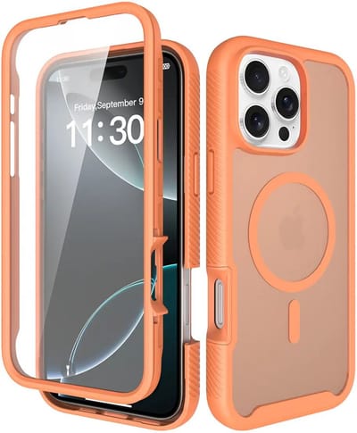 Hoesje met Ingebouwde Screenprotector Geschikt voor Apple iPhone 16 Pro Max - Compatibel met MagSafe / Qi2 - Full Protect - Schokbestendige Beschermhoes - Case Matte Oranje