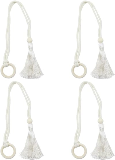 4Pcs het Gordijnstropdassen van het Boho-Katoen voor Huisdecoratie Houten Gordijnsteunen