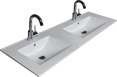 Basic Premium 46 badmeubelset met spiegelkast met geïntegreerde LED verlichting, greeploze wastafelonderkast met 4 lades en porseleinen wastafel met 2