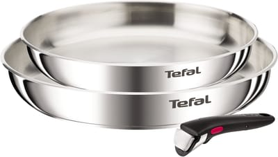 Tefal Ingenio Emotion L8969345 – 3-delige pannenset – Inox braadpannen 24/28 cm – Afneembare handgreep – Stapelbaar – Inductiegeschikt – Ovenbestendig – Zonder coating