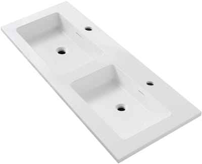 Wonda Square Slim Wastafel – Dubbel – Kunstmarmer – 120x1,6x52,5 cm – Mat Wit