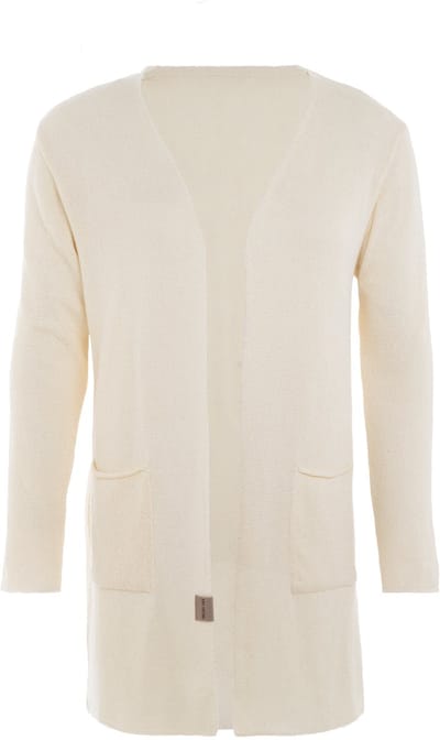 Knit Factory Ella Lang Gebreid Vest - Gebreide dames cardigan - Lang vest tot over de knie - Zwart damesvest gemaakt uit 30% wol en 70% acryl - Beige - 36/38