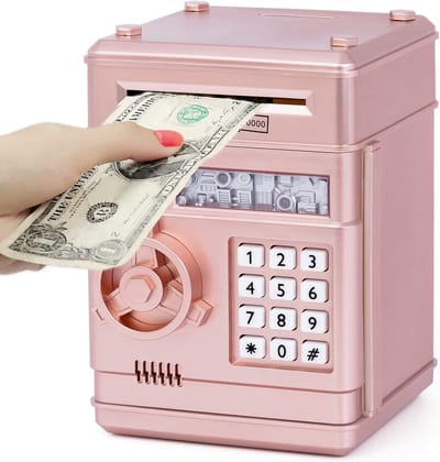 Spaarpot kinderen-speelgoed-elektronisch slot-automatisch rollend papier-pinautomaat-geldkluis-3-4-5-6-7 jaar jongens-meisjes-speelgoedcadeaus-verjaardag-kerst (roségoudkleurig)