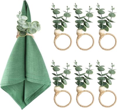 Servetringen 6 stuks - servetringen van eucalyptus - rustieke servetringen - boerderijstijl - boho-servethouder houten kralen - tafeldecoratie voor Dankfeest - Pasen - Kerstmis - bruiloft