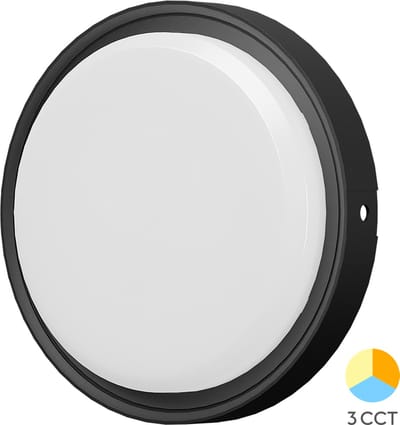 Bulkhead - LED Plafondlamp - Keuken / Badkamer / Woonkamer / Tuin - Ø18 - 12W - CCT Aanpasbare kleuren 3000K 4000K 6000K - Zwart - Opbouw - Rond - IP65